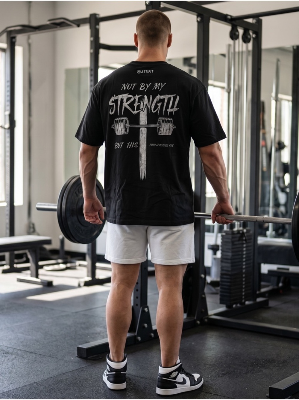 ATTIFIT Not By My Strength Graphic Tee XL Black Gym Shirt NWOT